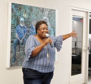 Woman speaking at an event