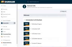 A screenshot of the E3 Durham Connects platform
