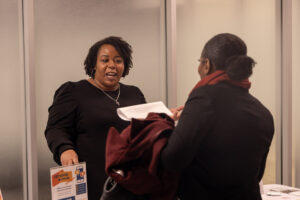 Two women speaking